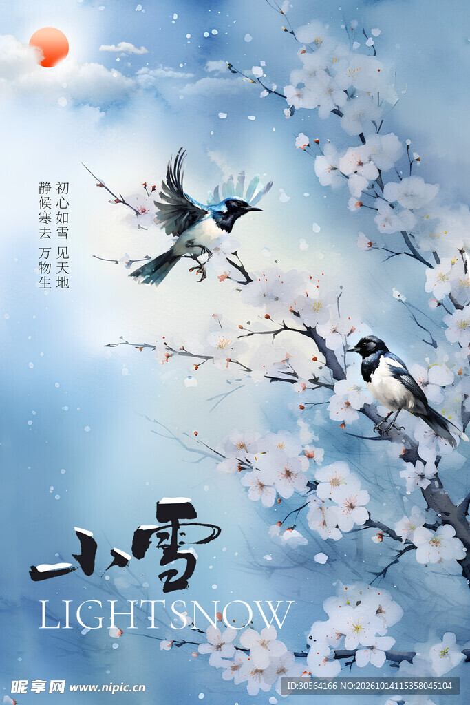 小雪节气国风花鸟海报