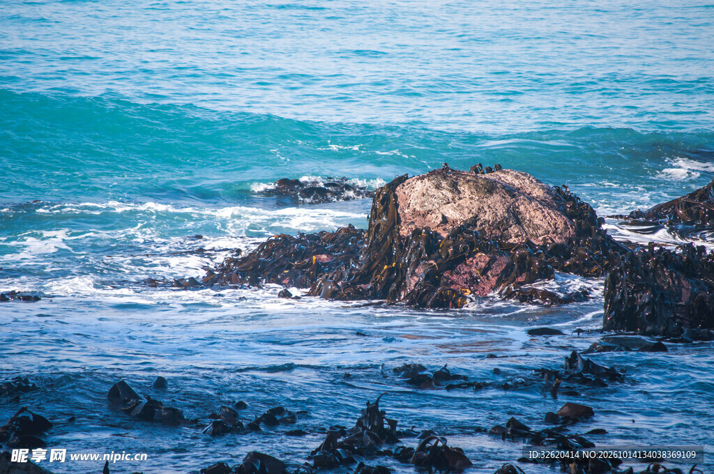 海岸礁石海浪风光