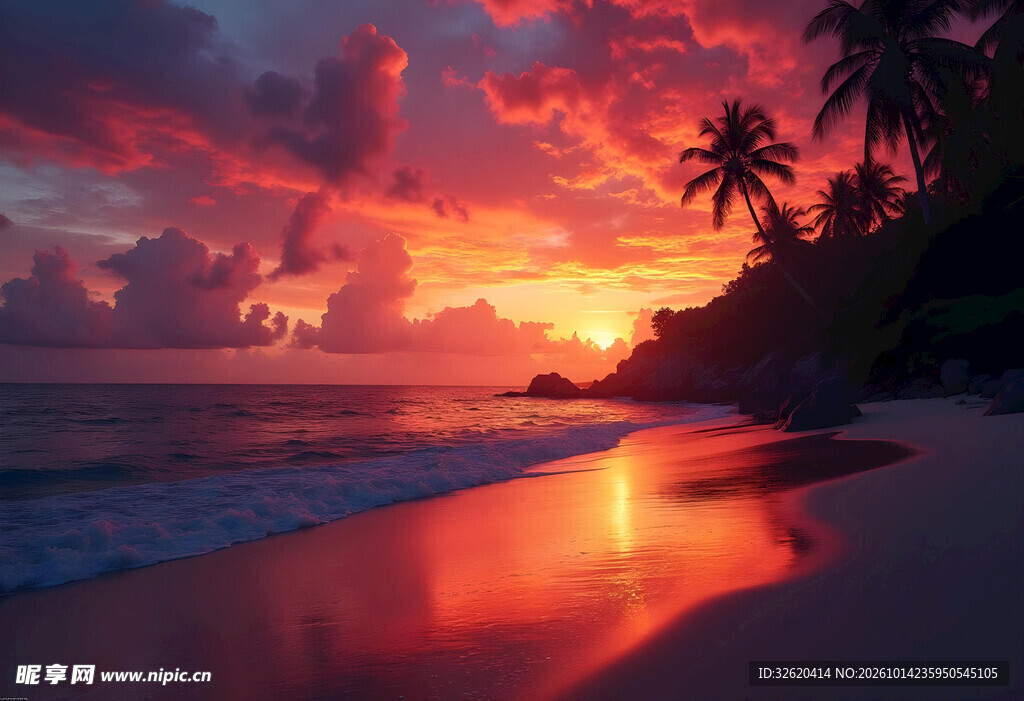 热带海滩日落美景