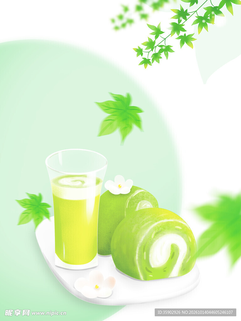 清新抹茶下午茶插画