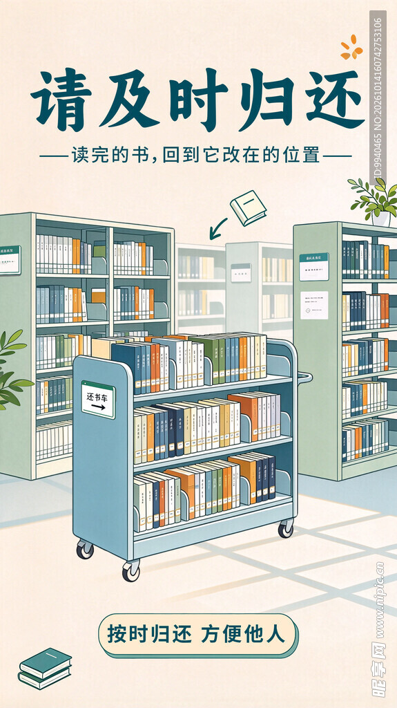 图书馆及时还书提示海报