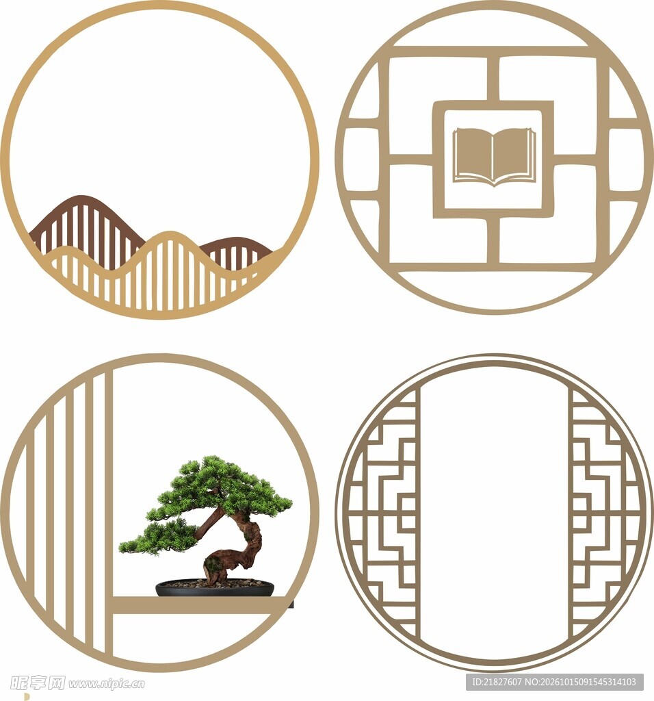 镂空窗户 新中式圆形装饰元素