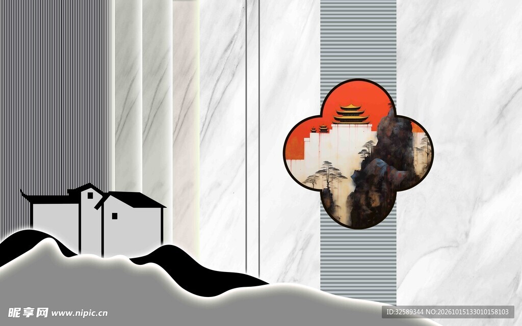 新中式江南民居装饰插画