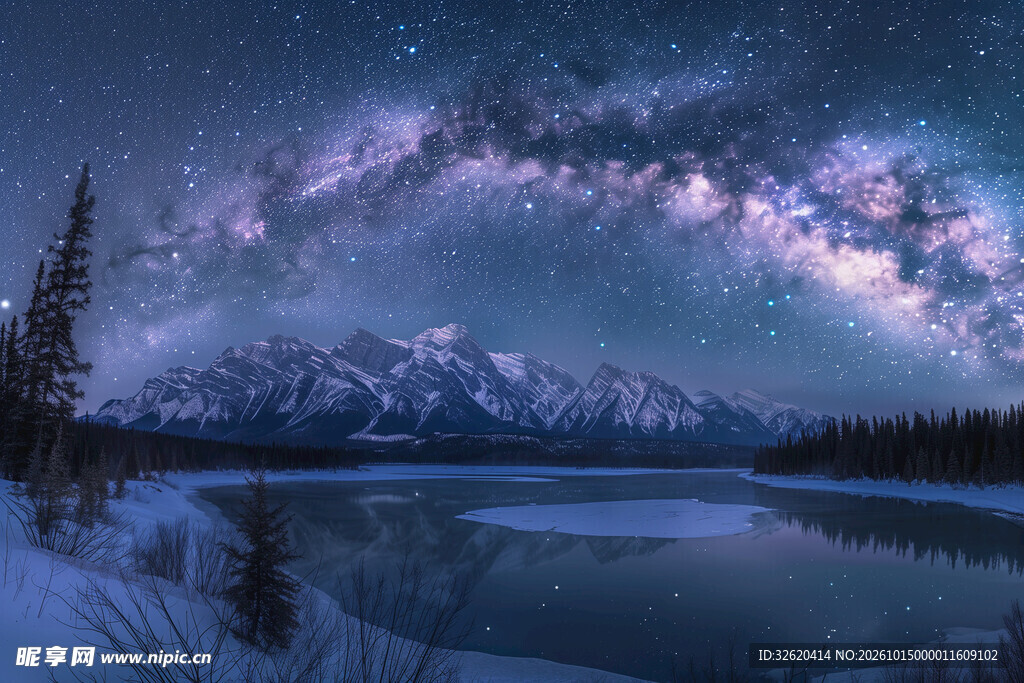 雪山湖畔银河夜景