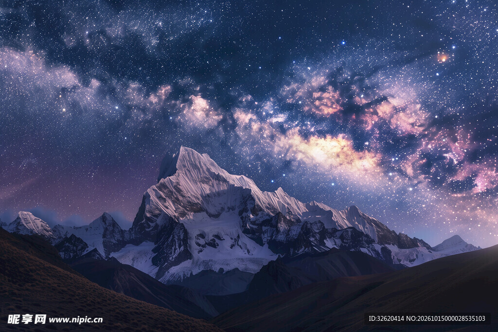 雪山星空暮色盛景