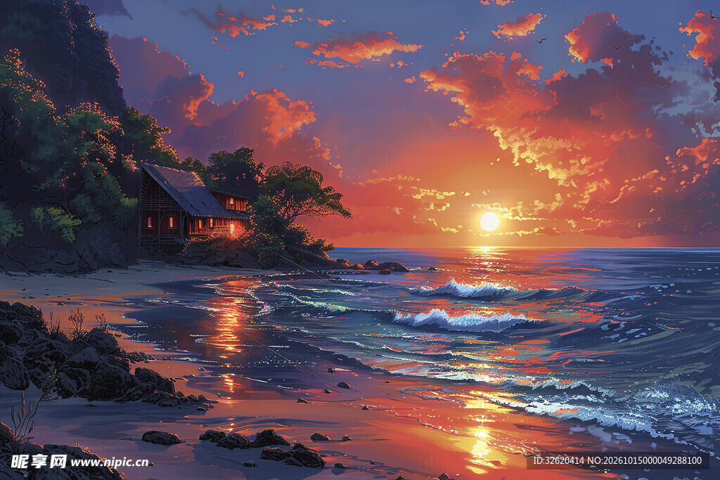 热带海滨日落美景