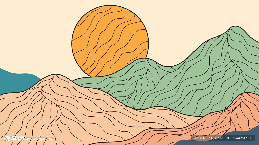 山水线稿插画