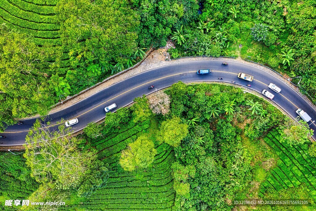 航拍林间盘山公路