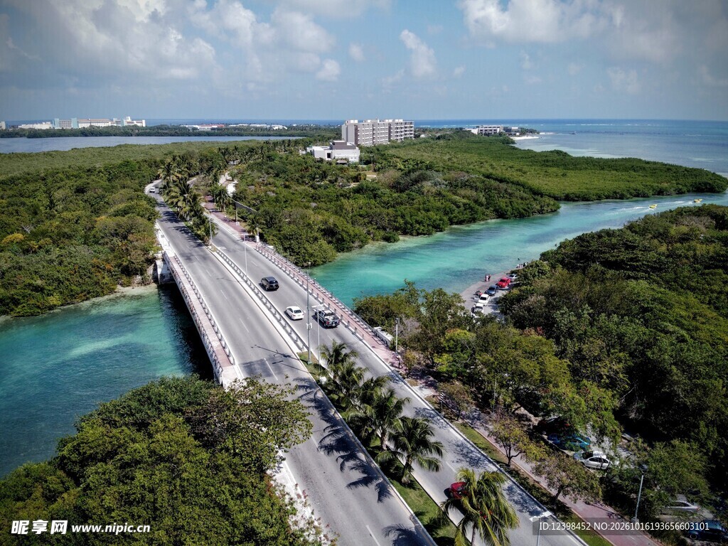 滨海跨河公路桥航拍