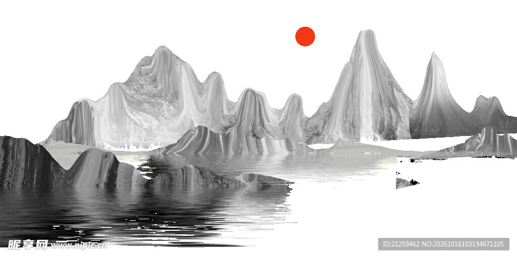 灰色水墨中国风太阳大山山峰