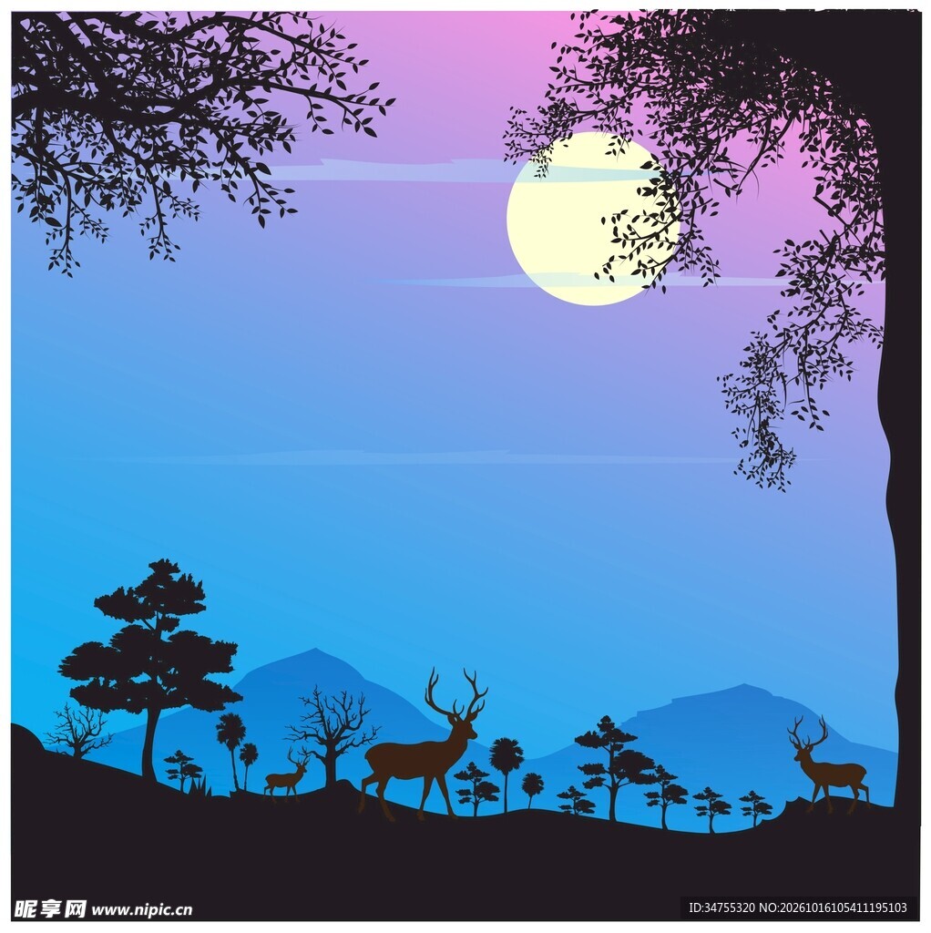 林间月夜剪影