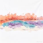 水彩手绘海边日落