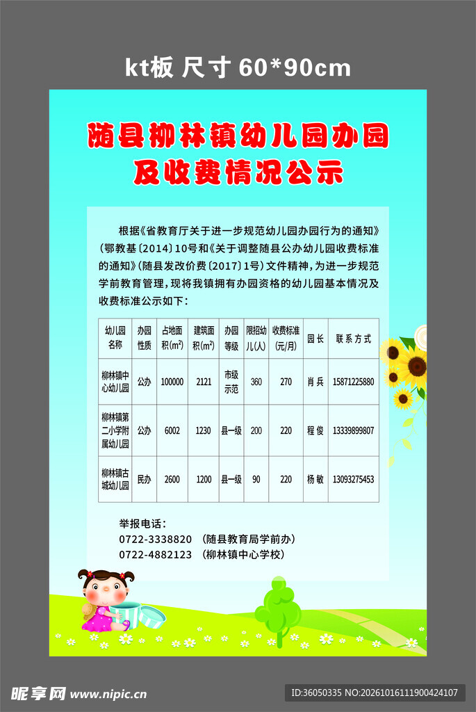 幼儿园收费公示海报
