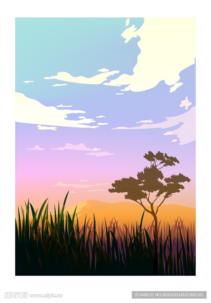 郊野黄昏插画