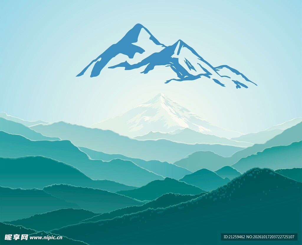 国风远山雪山风景插画