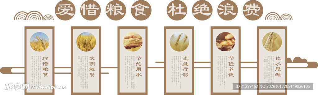 爱惜粮食杜绝浪费校园文化墙
