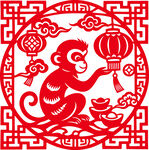 灵猴迎春传统剪纸