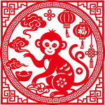 喜庆生肖猴剪纸