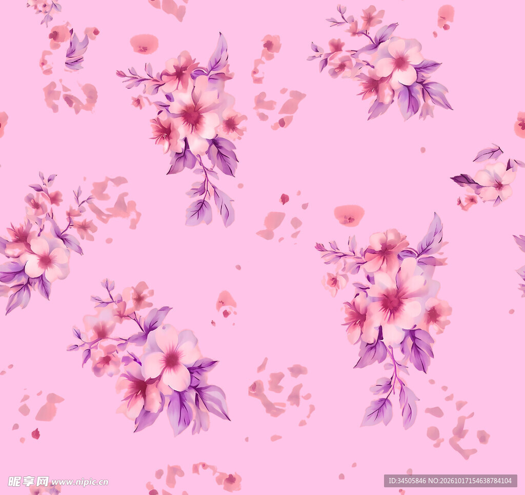 粉色水彩碎花无缝图案