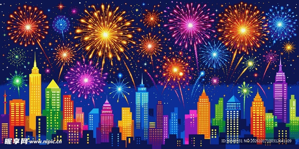 都市烟花夜景