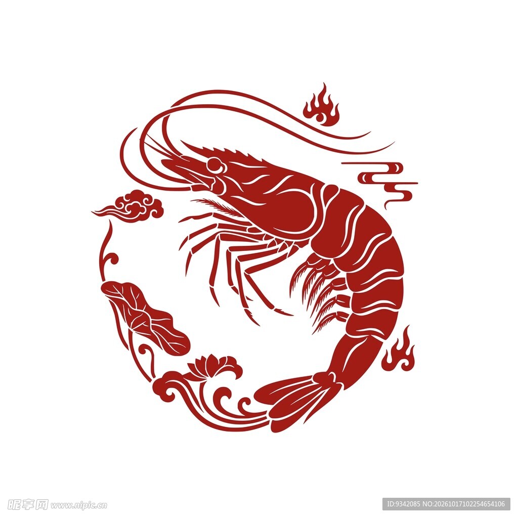 红色剪纸虾纹
