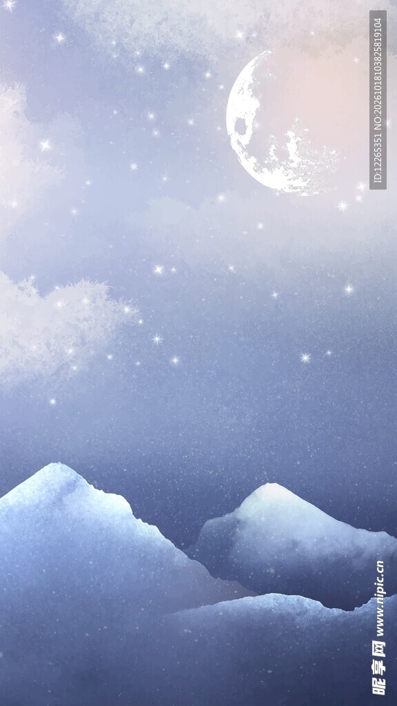 月夜山水插画