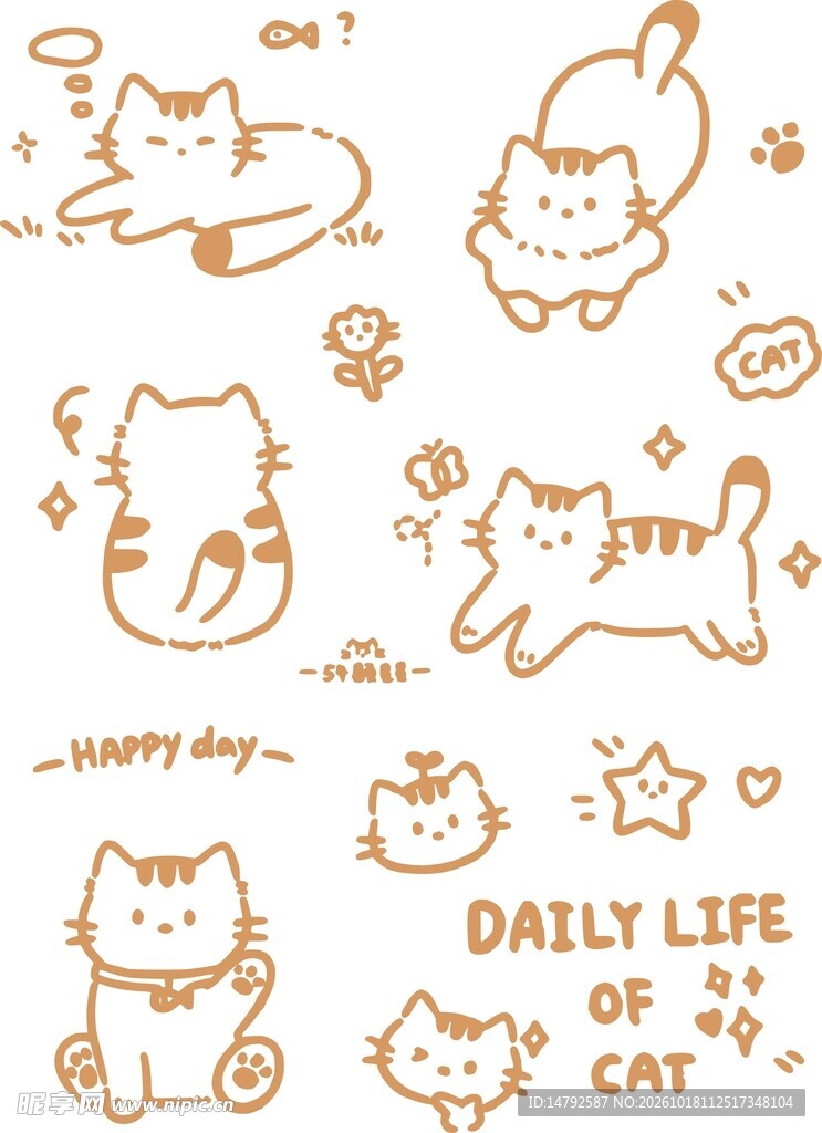 可爱猫咪卡通贴纸素材