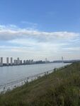 江畔城市晴日风光
