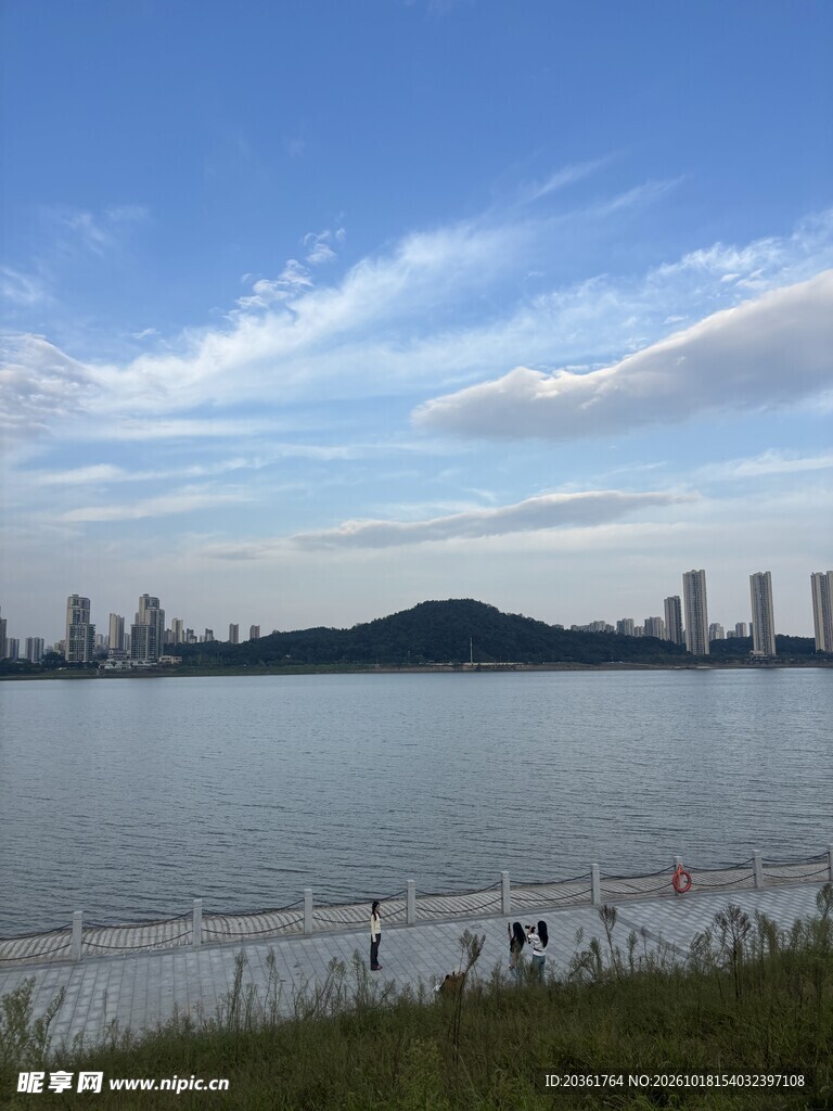 湖岸城市远景风光