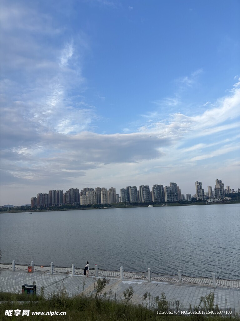 湖岸城市远景风光