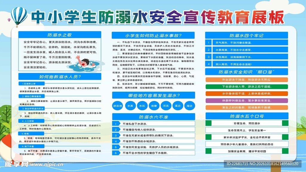 中小学生防溺水宣传展板
