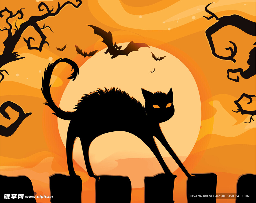 万圣夜黑猫剪影