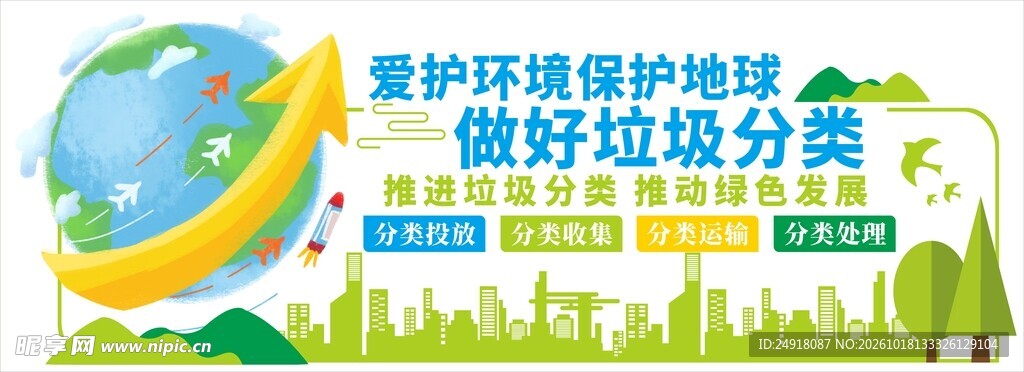 垃圾分类环保文化墙背景墙海报