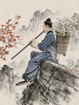 采药吹笛图