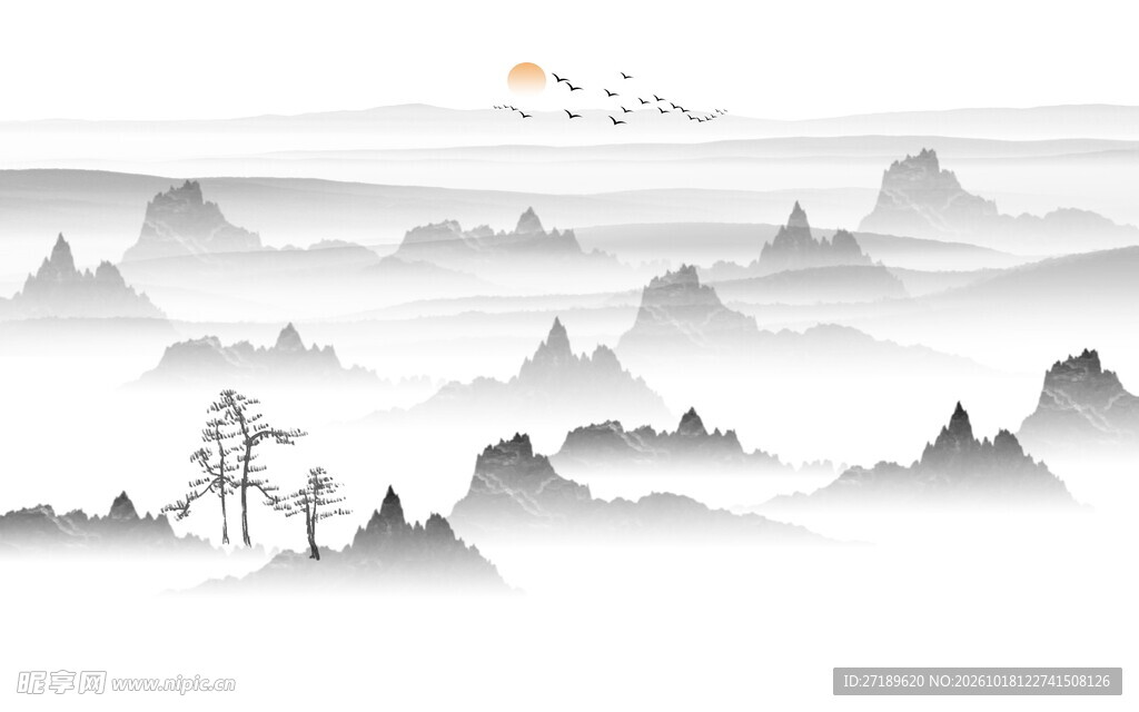 新中式水墨山水风景