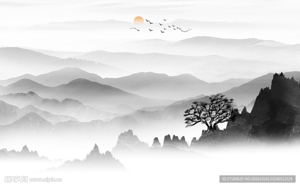 新中式水墨山水图