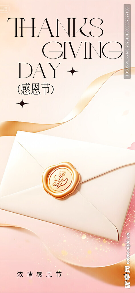 感恩节温馨信封海报