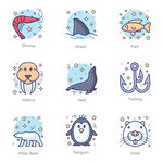 海洋生物卡通图标合集