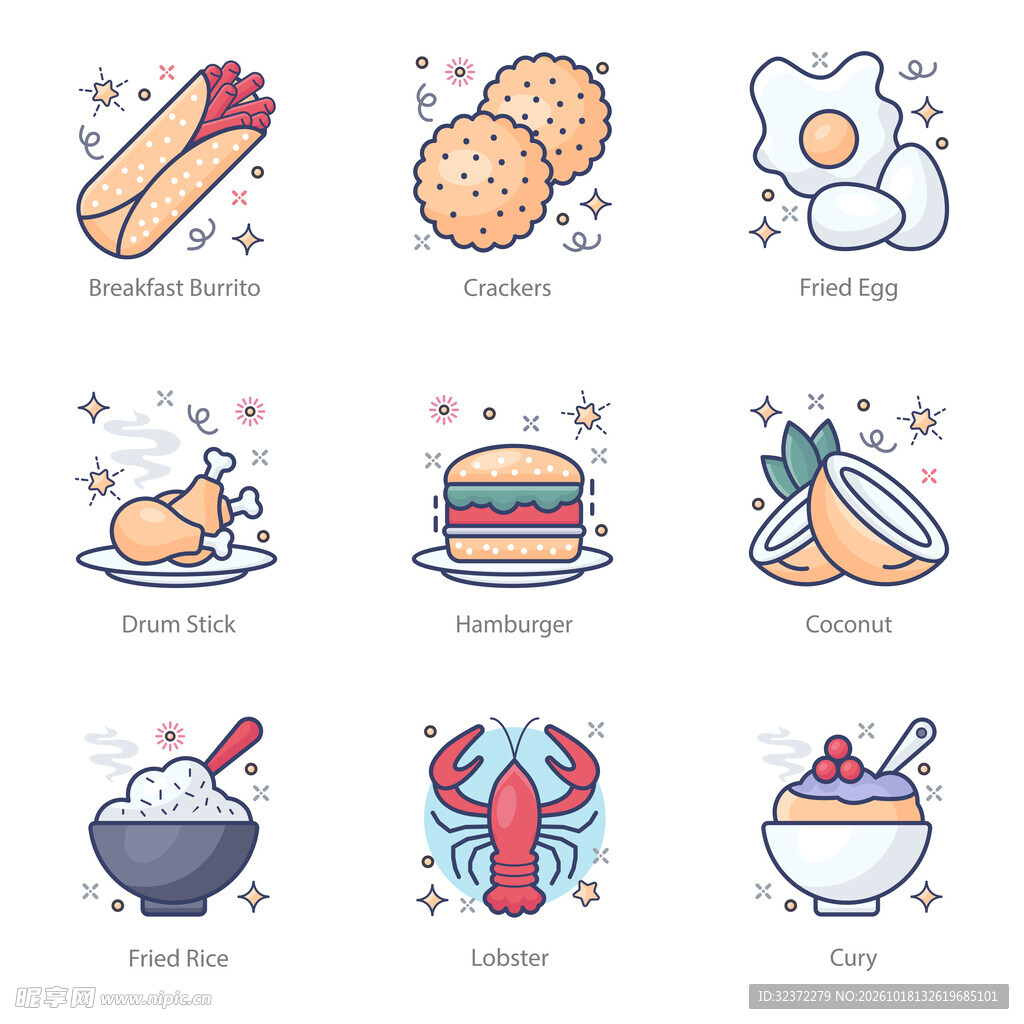可爱手绘美食图标合集