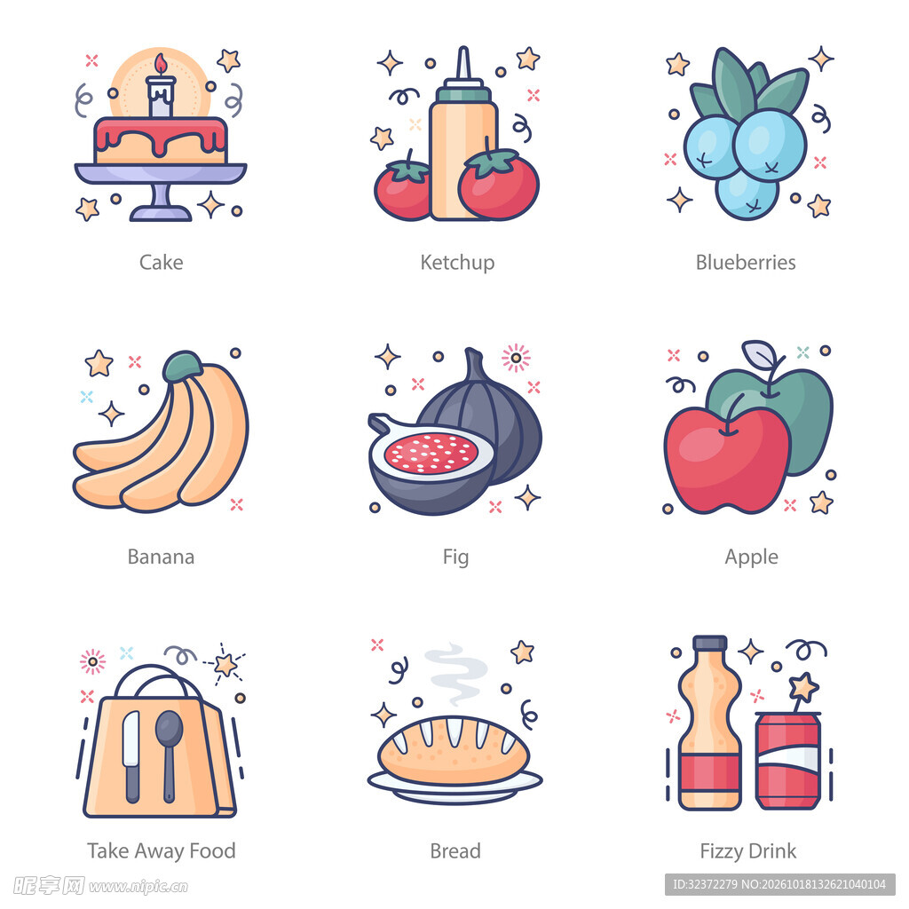 可爱食物手绘图标素材