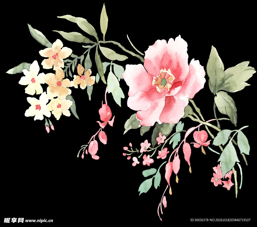 水彩国风花卉插画
