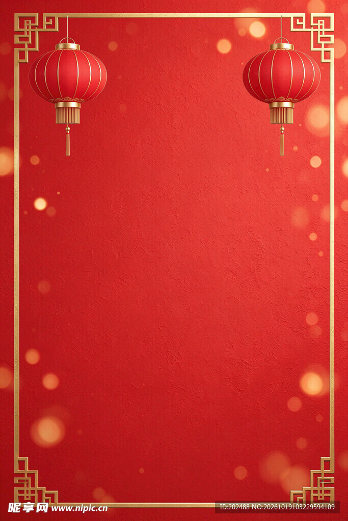 新年喜庆红金边框背景