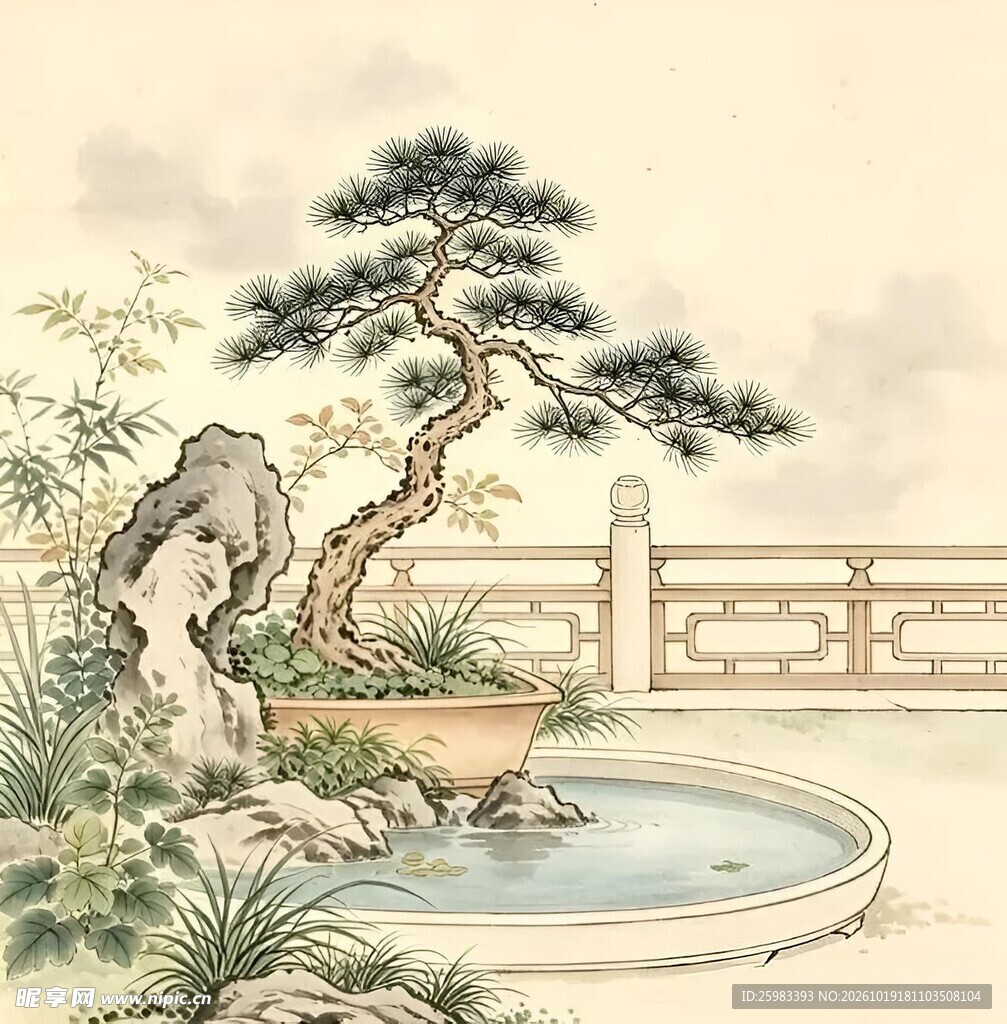 庭院古松图