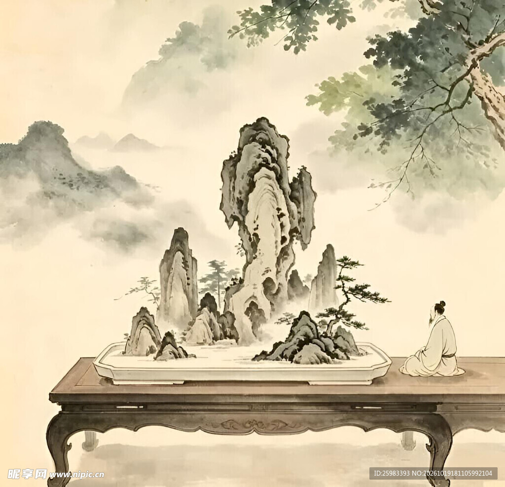 赏石闲居图