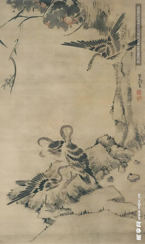 古树野鸭图