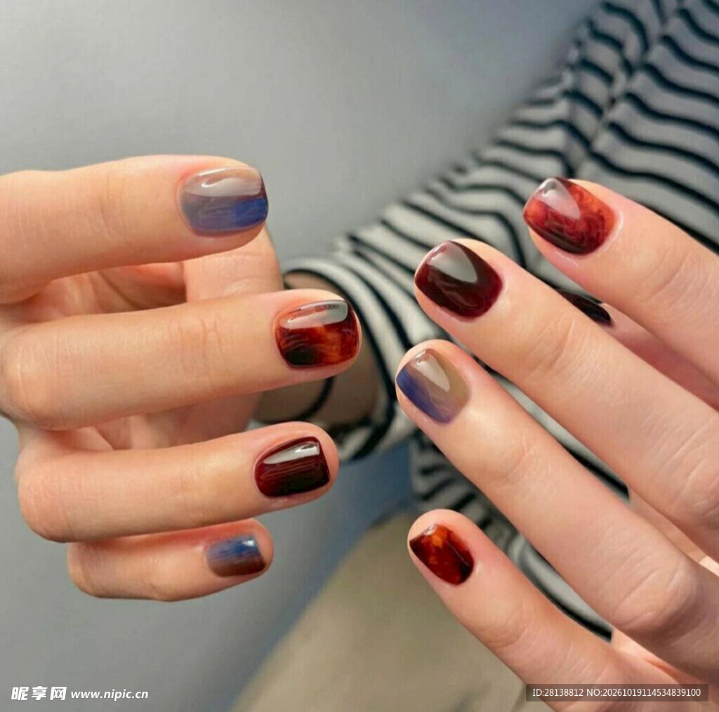 撞色渐变美甲实拍