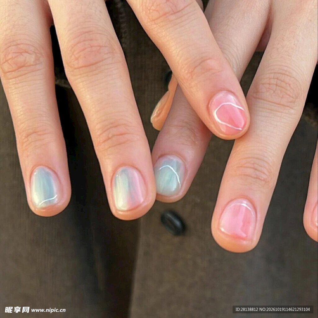清新渐变美甲特写