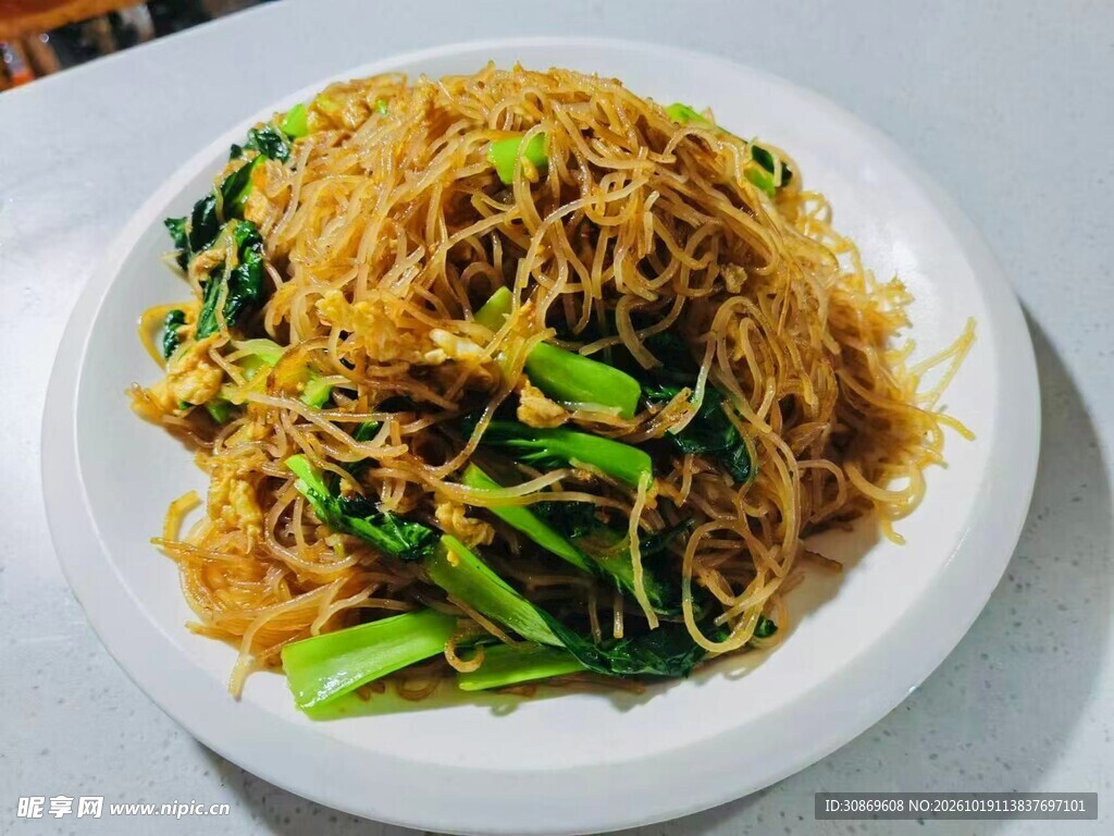 家常青菜炒米粉