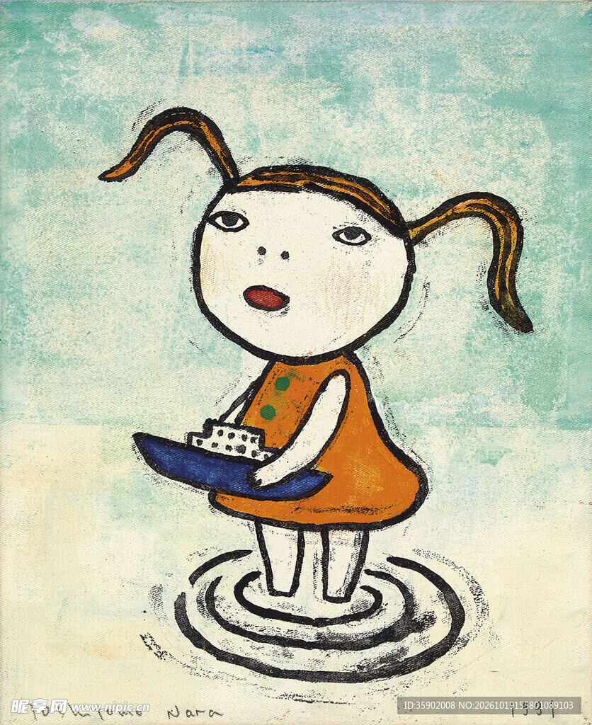 玩纸船的小女孩插画