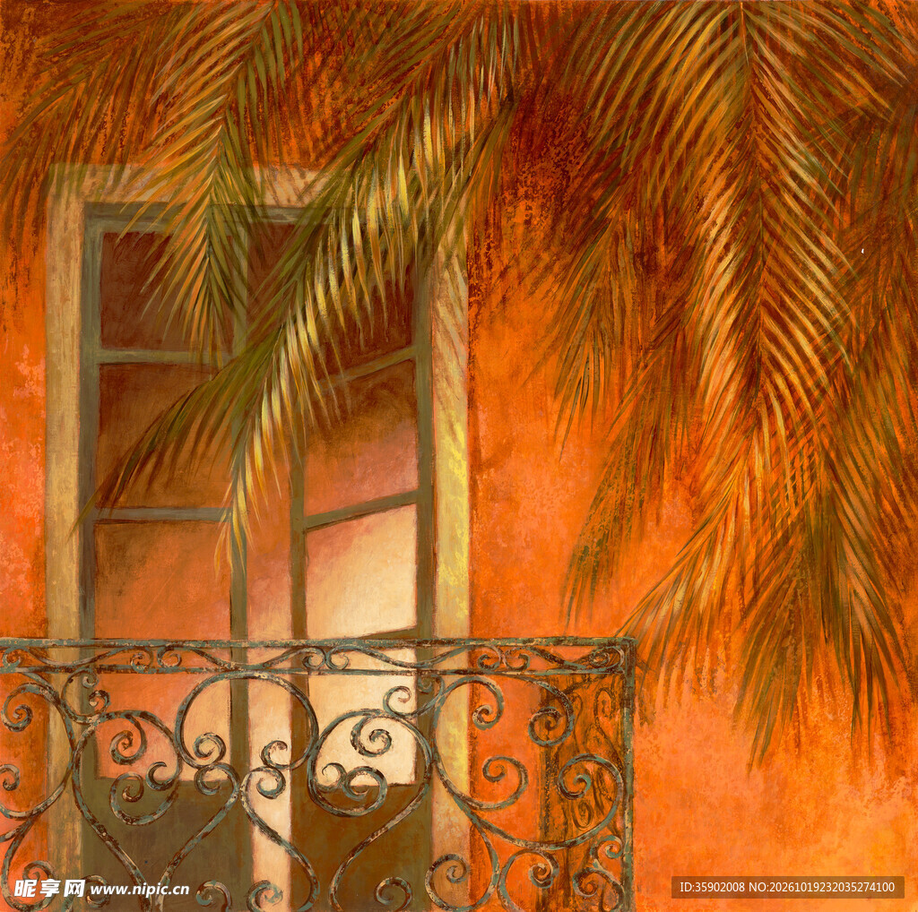 暖调复古窗边棕榈景致